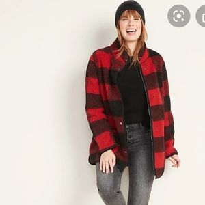 Buffalo Plaid Funnel Neck Sherpa Coat